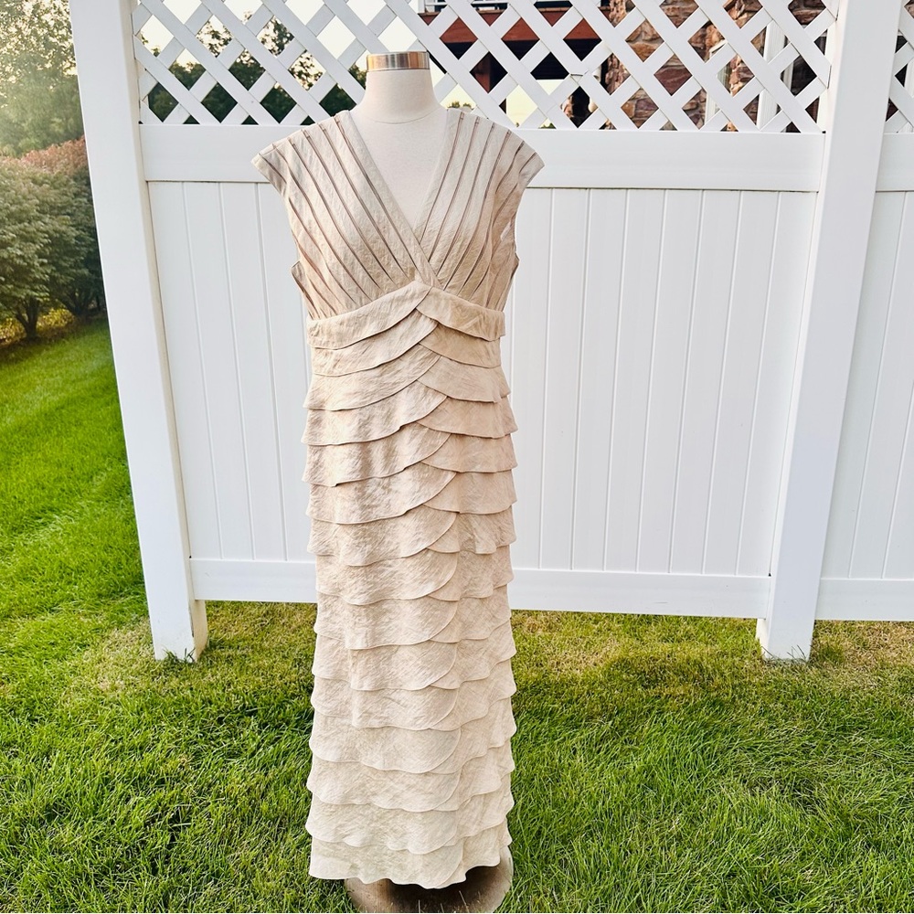 David’s Bridal Tiered Champagne Gold Shimmer Gown - Picture 6 of 15